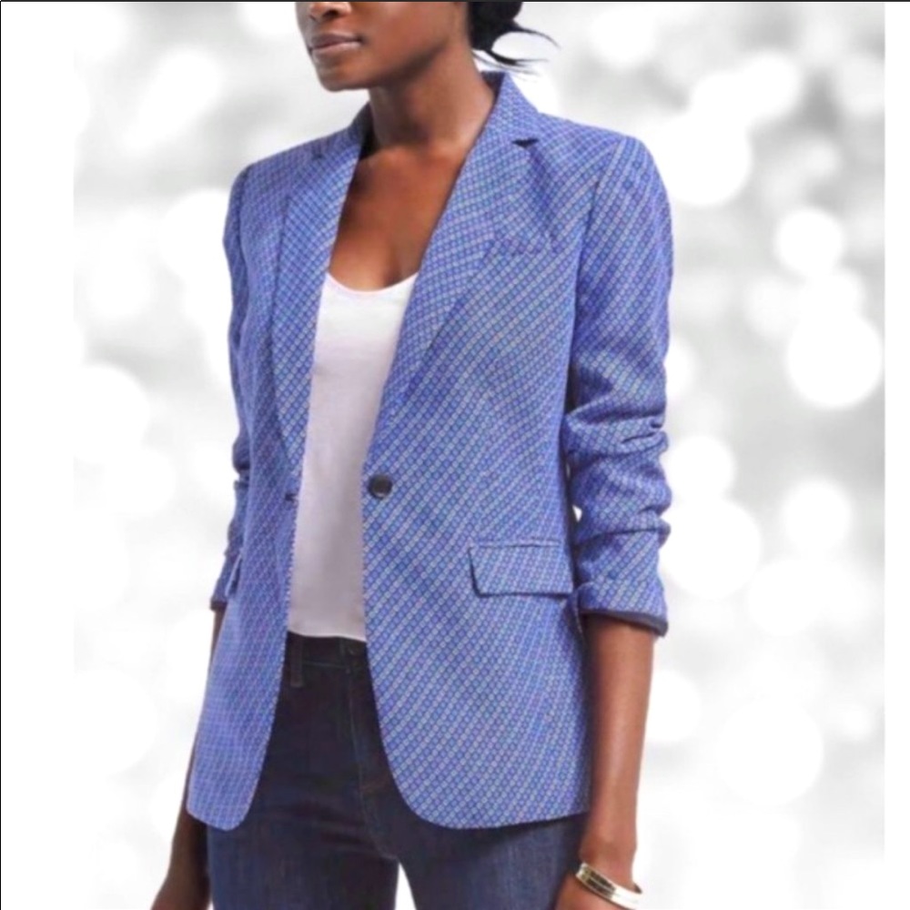 Banana Republic Navy Striped Long and Lean Blazer